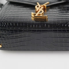 Saint Laurent Cassandre Mini Top Handle Croc Embossed Black