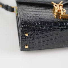 Saint Laurent Cassandre Mini Top Handle Croc Embossed Black