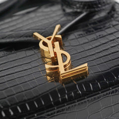 Saint Laurent Cassandre Mini Top Handle Croc Embossed Black