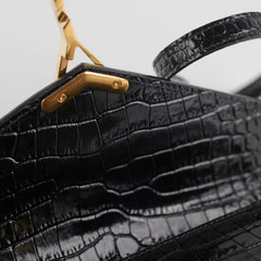 Saint Laurent Cassandre Mini Top Handle Croc Embossed Black