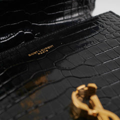 Saint Laurent Cassandre Mini Top Handle Croc Embossed Black