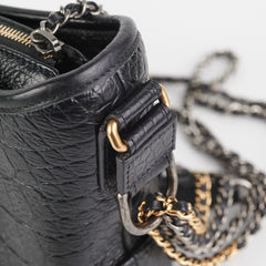 Chanel Small Gabrielle Black Croc Embossed Bag