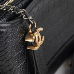 Chanel Small Gabrielle Black Croc Embossed Bag