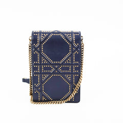 Christian Dior Vertical Diorama Navy Studded Crossbody Bag
