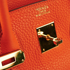 Hermes Birkin 35 Clemence Orange O Square Stamp