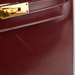 Hermes Vintage Kelly 28 Box Calfskin Burgundy -J Circle 1980