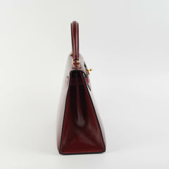 Hermes Vintage Kelly 28 Box Calfskin Burgundy -J Circle 1980