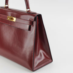 Hermes Vintage Kelly 28 Box Calfskin Burgundy -J Circle 1980
