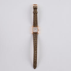 Hermes Heure H 21mm Mini Model Watch Rose Gold with Diamonds (Alligator Strap - Gris Elephant Grey)