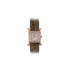 Hermes Heure H 21mm Mini Model Watch Rose Gold with Diamonds (Alligator Strap - Gris Elephant Grey)
