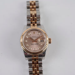 Rolex Datejust 26mm Two Tone Rose Gold Diamonds Pink Dial