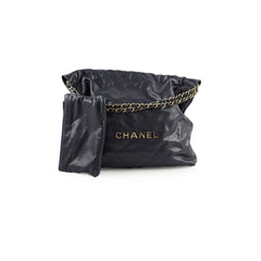 Chanel Small 22 Bag Navy Caviar Light Gold Hardware