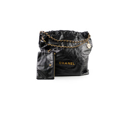 Chanel 22 Calfskin Large GHW Black Microchip