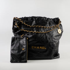 Chanel 22 Calfskin Large GHW Black Microchip