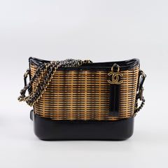 Chanel Small Raffia Gabrielle Bag Black/Brown 2019