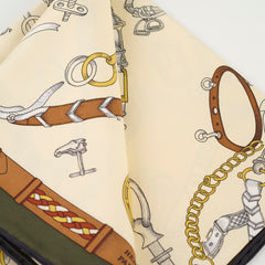 Hermes Les Dechaines 90cm Silk Scarf Ivory/Vert Loden