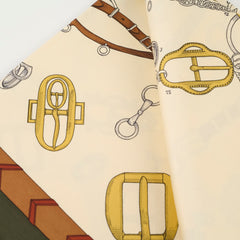Hermes Les Dechaines 90cm Silk Scarf Ivory/Vert Loden