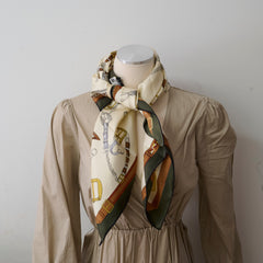 Hermes Les Dechaines 90cm Silk Scarf Ivory/Vert Loden