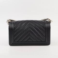 Chanel Old Medium Boy Bag Black Caviar Chevron SHW