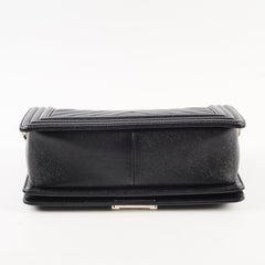 Chanel Old Medium Boy Bag Black Caviar Chevron SHW