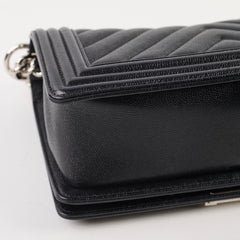 Chanel Old Medium Boy Bag Black Caviar Chevron SHW