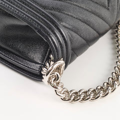 Chanel Old Medium Boy Bag Black Caviar Chevron SHW