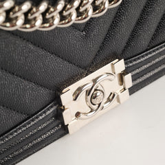 Chanel Old Medium Boy Bag Black Caviar Chevron SHW