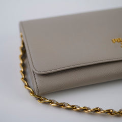 Prada Saffiano Wallet on Chain Beige