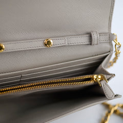Prada Saffiano Wallet on Chain Beige