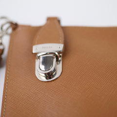 Prada Saffiano Shoulder Pouch/Clutch Caramel Brown