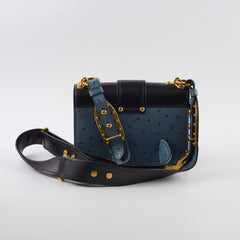 Prada Cahier Ostrich Crossbody Bag Teal/Black