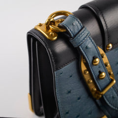 Prada Cahier Ostrich Crossbody Bag Teal/Black