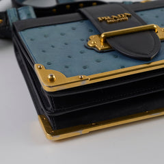 Prada Cahier Ostrich Crossbody Bag Teal/Black