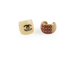 Chanel Vintage Open Rings- Coco Beige and Pearlescent CC (2001)