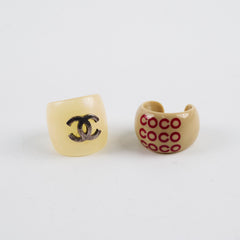 Chanel Vintage Open Rings- Coco Beige and Pearlescent CC (2001)