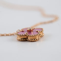Van Cleef & Arpels Alhambra Pink Rhodonite Diamond Necklace Holiday Pendant 2021