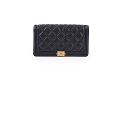 Chanel Boy Long Wallet Black Caviar GHW