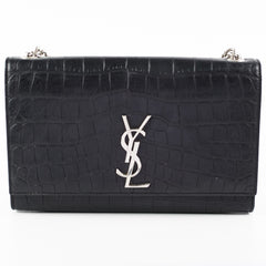 Saint Laurent Medium Black Croc Kate Crossbody Bag
