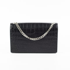 Saint Laurent Medium Black Croc Kate Crossbody Bag