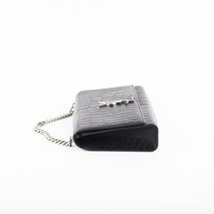 Saint Laurent Medium Black Croc Kate Crossbody Bag
