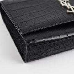 Saint Laurent Medium Black Croc Kate Crossbody Bag
