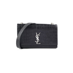 Saint Laurent Medium Black Croc Kate Crossbody Bag