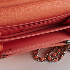Chanel Caviar Mini Wallet on Chain Coral