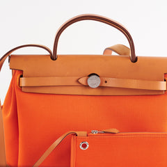 Hermes Herbag 31 Orange/Tan Stamp R Square (2014)