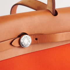 Hermes Herbag 31 Orange/Tan Stamp R Square (2014)