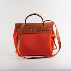 Hermes Herbag 31 Orange/Tan Stamp R Square (2014)