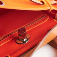 Hermes Herbag 31 Orange/Tan Stamp R Square (2014)