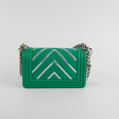 Chanel Chevron Boy Small Green With Holographic PVC