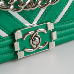 Chanel Chevron Boy Small Green With Holographic PVC