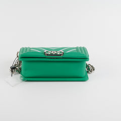 Chanel Chevron Boy Small Green With Holographic PVC